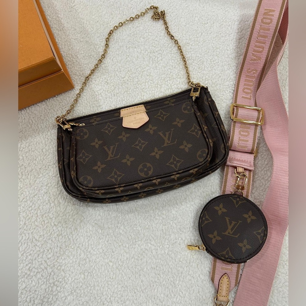 Louis Vuitton Monogram Crossbody Bag with Pink Strap